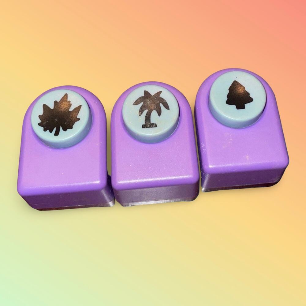 Nature Paper Lever Punch Lot of 3 Small 0.5" Pine Tree Palm Tree Maple Leaf